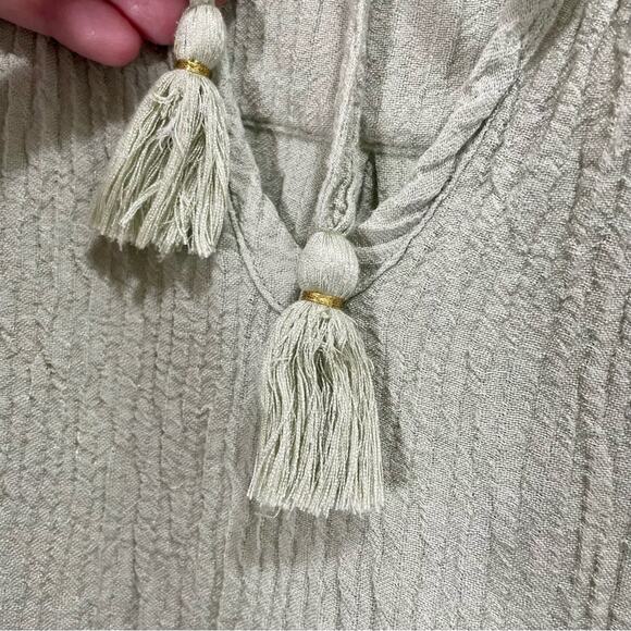 Soft Surroundings Women’s Large Boho Tunic Blouse Sage Green Tassle Short Sleeve - Picture 4 of 10